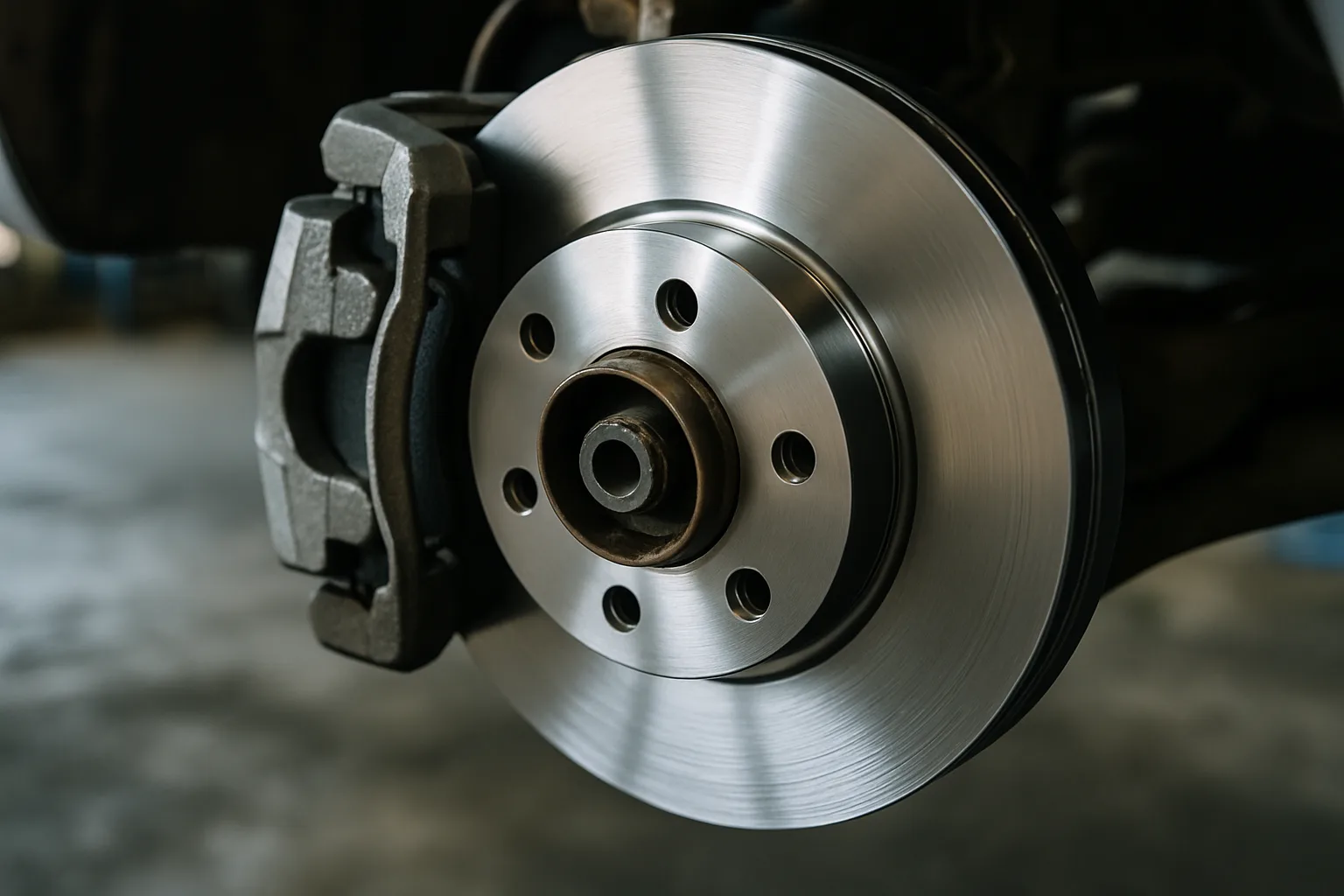 Freshly installed brake components on a vehicle wheel